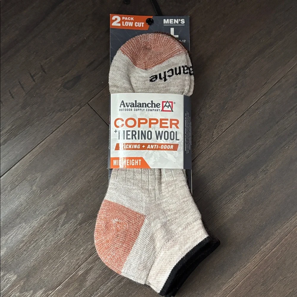 Avalanche 2 pr. Copper & Marino Wool performance low cut,moisture wick,anti-odor